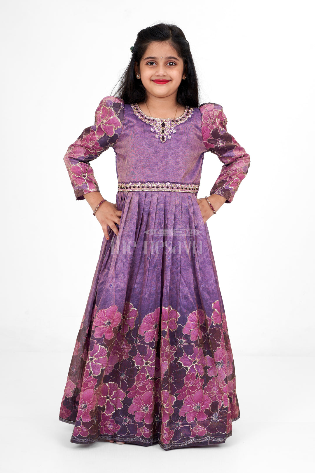 Girls Party Gown Pure Viscose Tissue Purple Dress Sankranthi