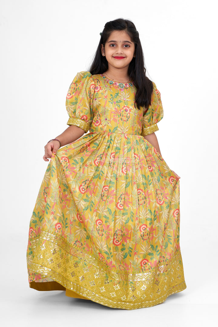 Girls Party Gown Shimmer Semi Silk Green Sankranthi Dress