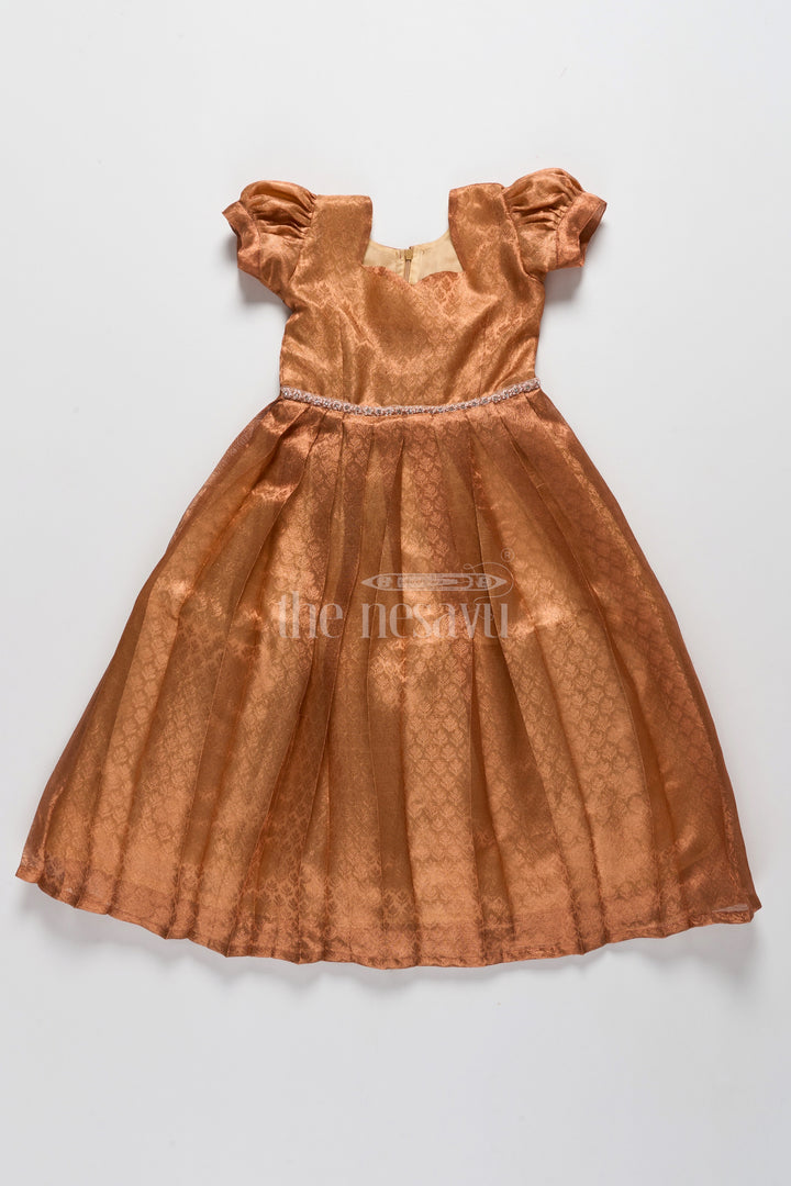 Exquisite Girls Silk Gown with Golden Sheen for New Year Party Celebrations