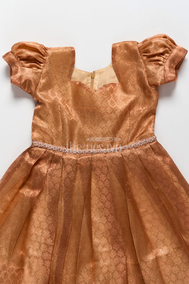 Exquisite Girls Silk Gown with Golden Sheen for New Year Party Celebrations