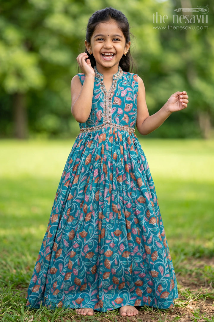 Elegant Anarkali for Girls in Pure Chinon with Digital Print and Embroidered Bodice