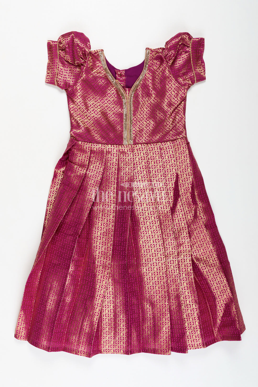 Girls Long Anarkali Dress in Semi Banaras Silk with Royal Maroon Zari Weave and Grand Pleated Skirt