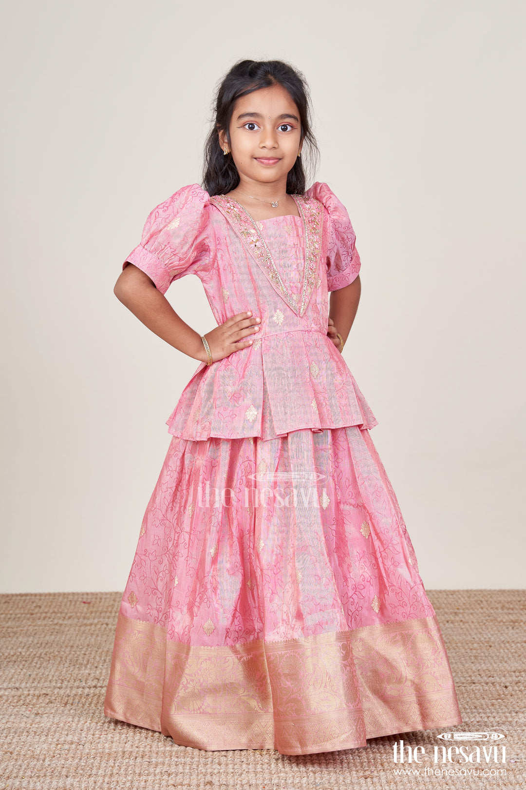 Girls Silk Frock with Zari Border for Weddings and Traditional Celebrations
