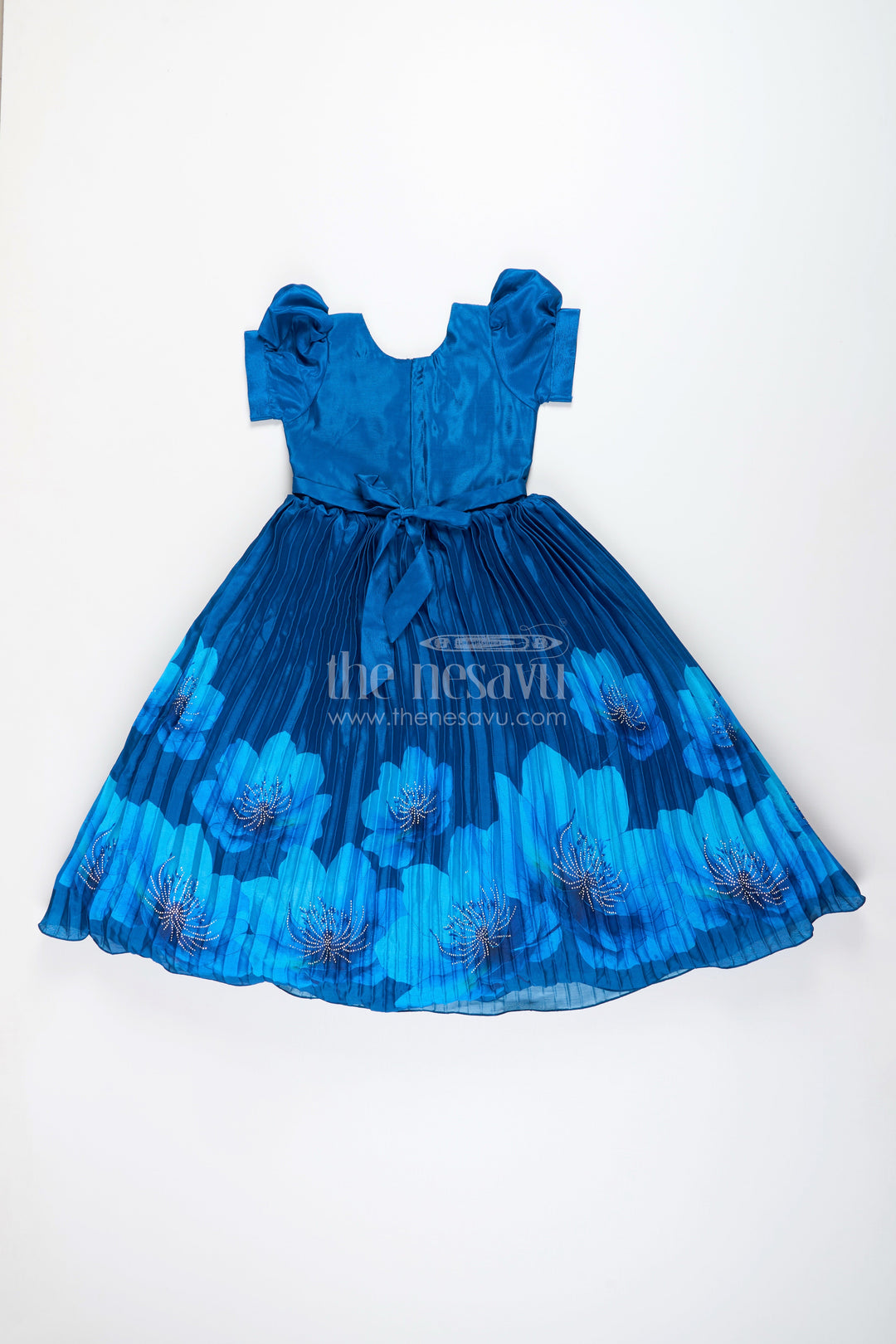 Party gown for girls with floral print and mirror work