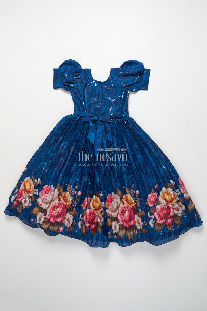 Girls silk gown with floral digital print for festive occasions