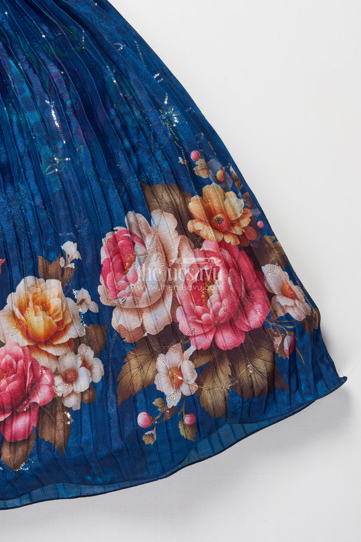 Girls silk gown with floral digital print for festive occasions