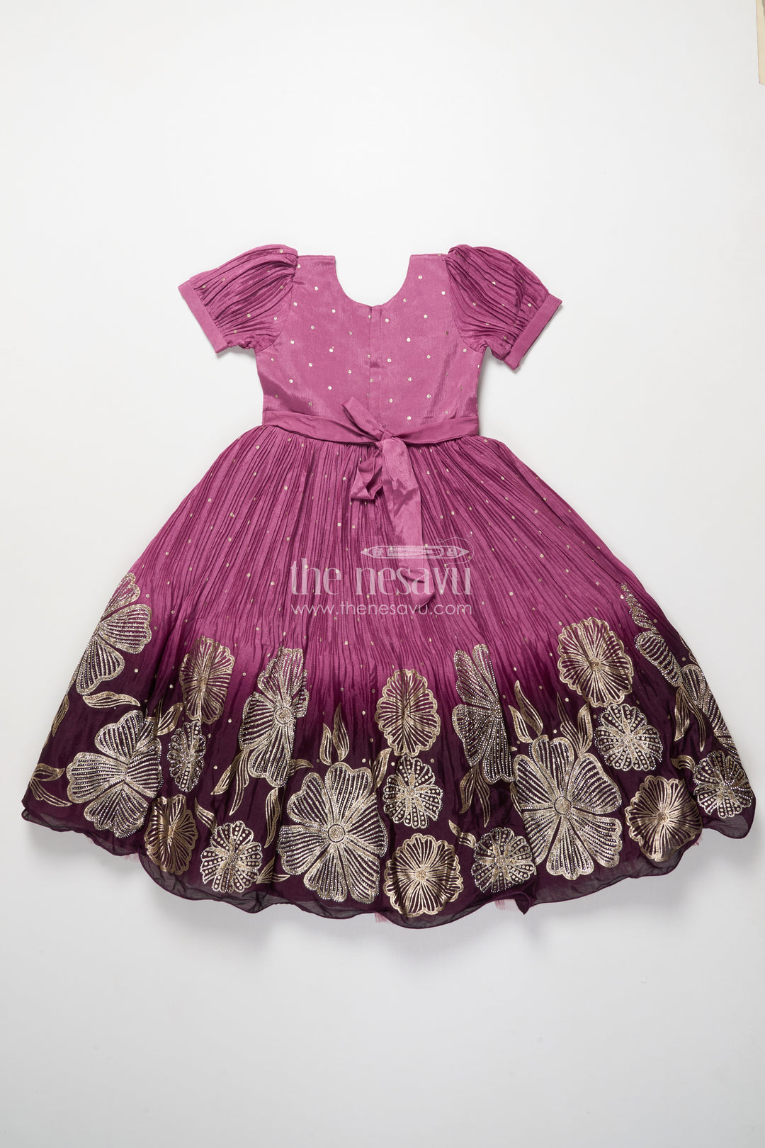 Girls festive silk gown with floral designer yoke