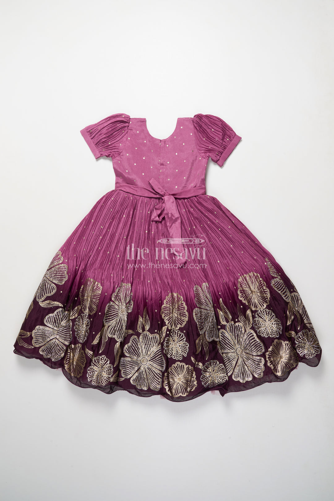 Girls festive silk gown with floral designer yoke