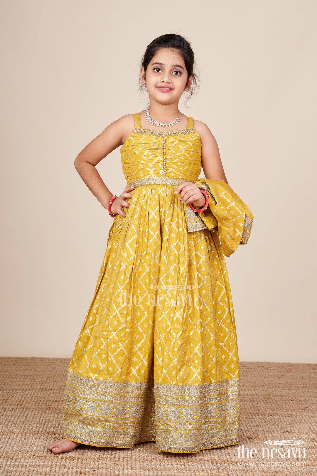 Girls Silk Gown with Jacket for Weddings and Traditional Functions