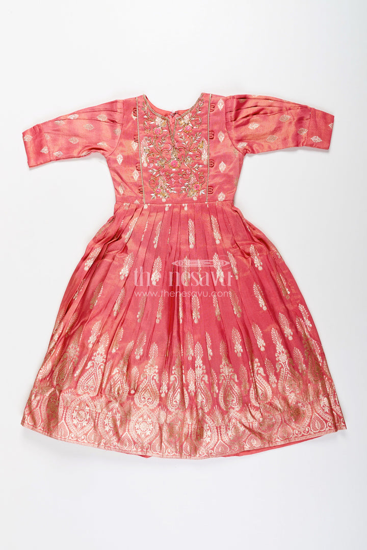 Girls banarasi casual gown with designer yoke for festive family moments