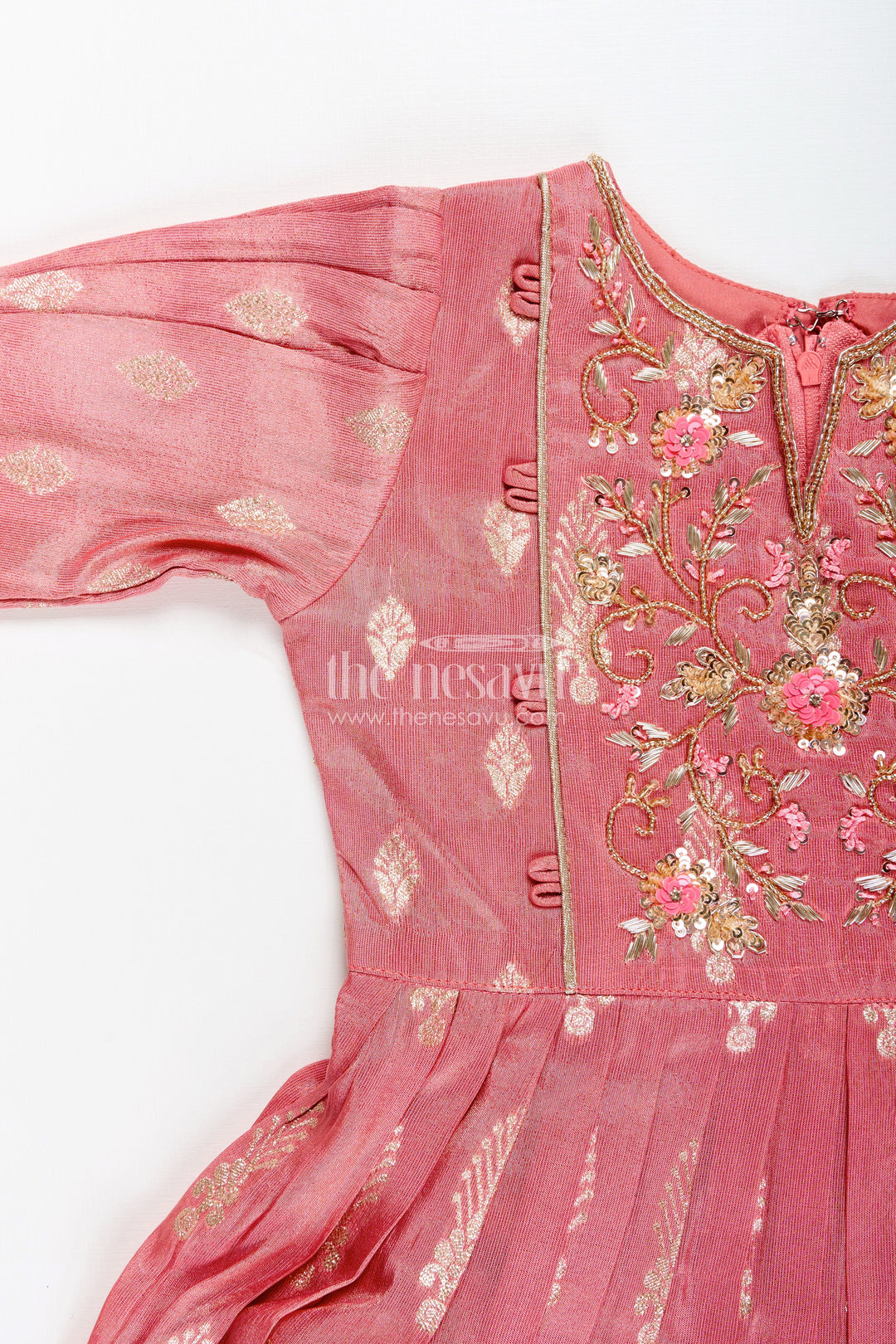 Girls banarasi casual gown with designer yoke for festive family moments