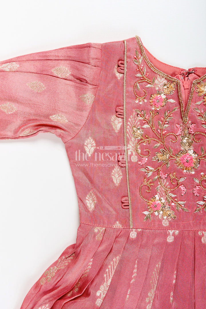 Girls banarasi casual gown with designer yoke for festive family moments