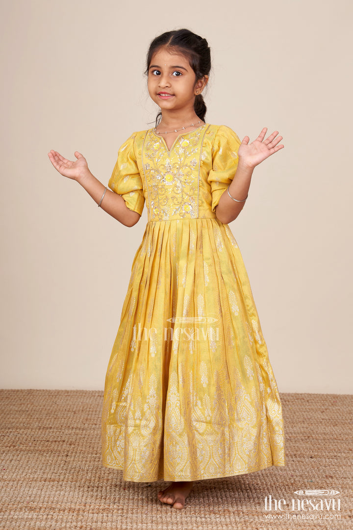Banarasi Silk Gown with Designer Yoke Elegant Traditional Dress for Girls