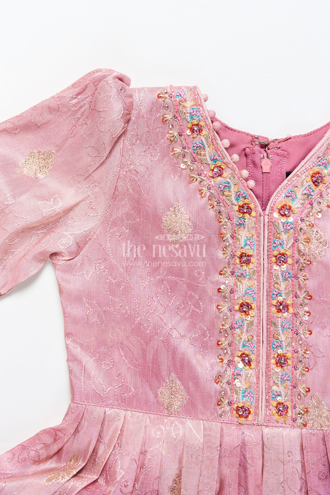 Girls Silk Gown with Zari Border for Weddings and Traditional Occasions
