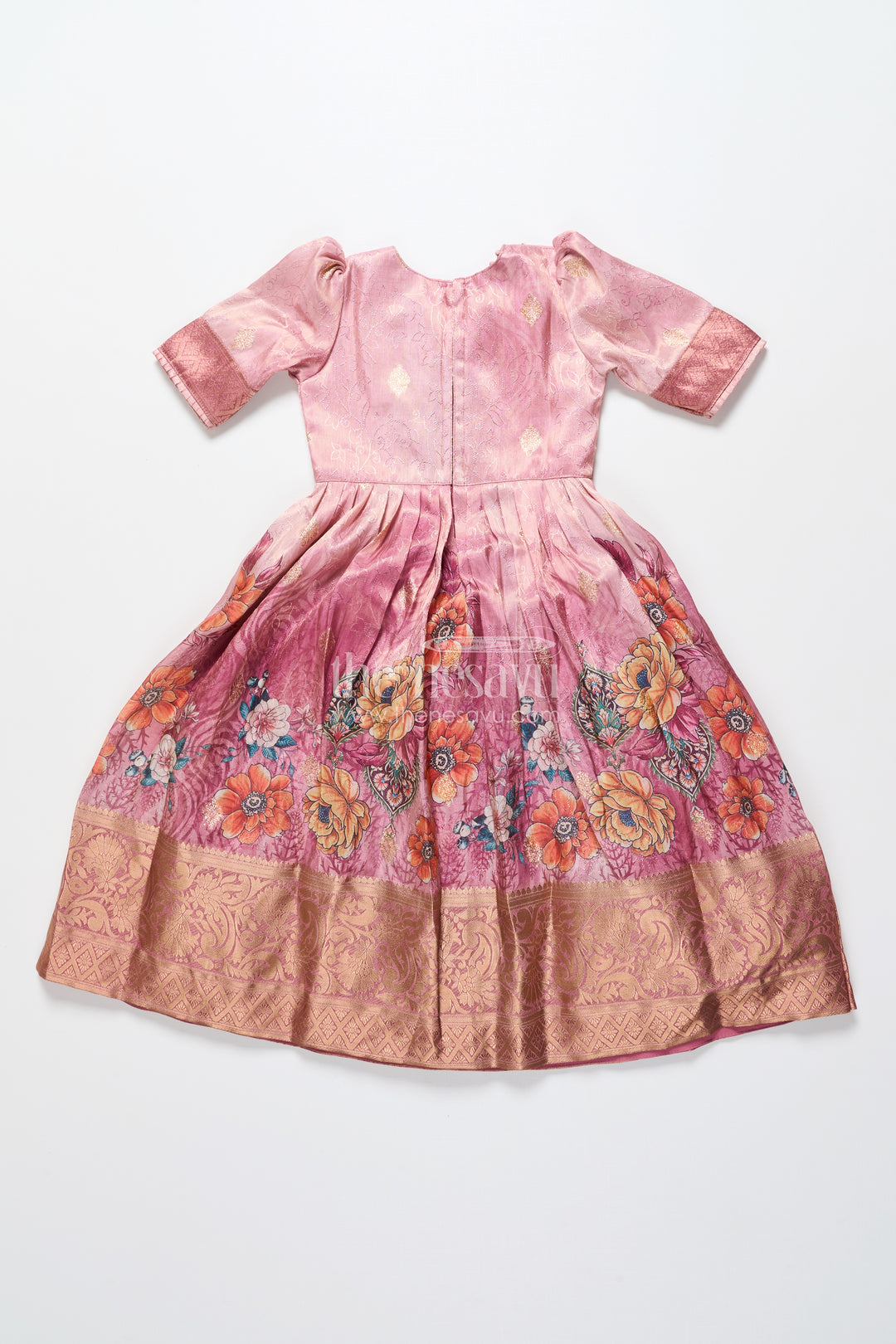 Girls Silk Gown with Zari Border for Weddings and Traditional Occasions