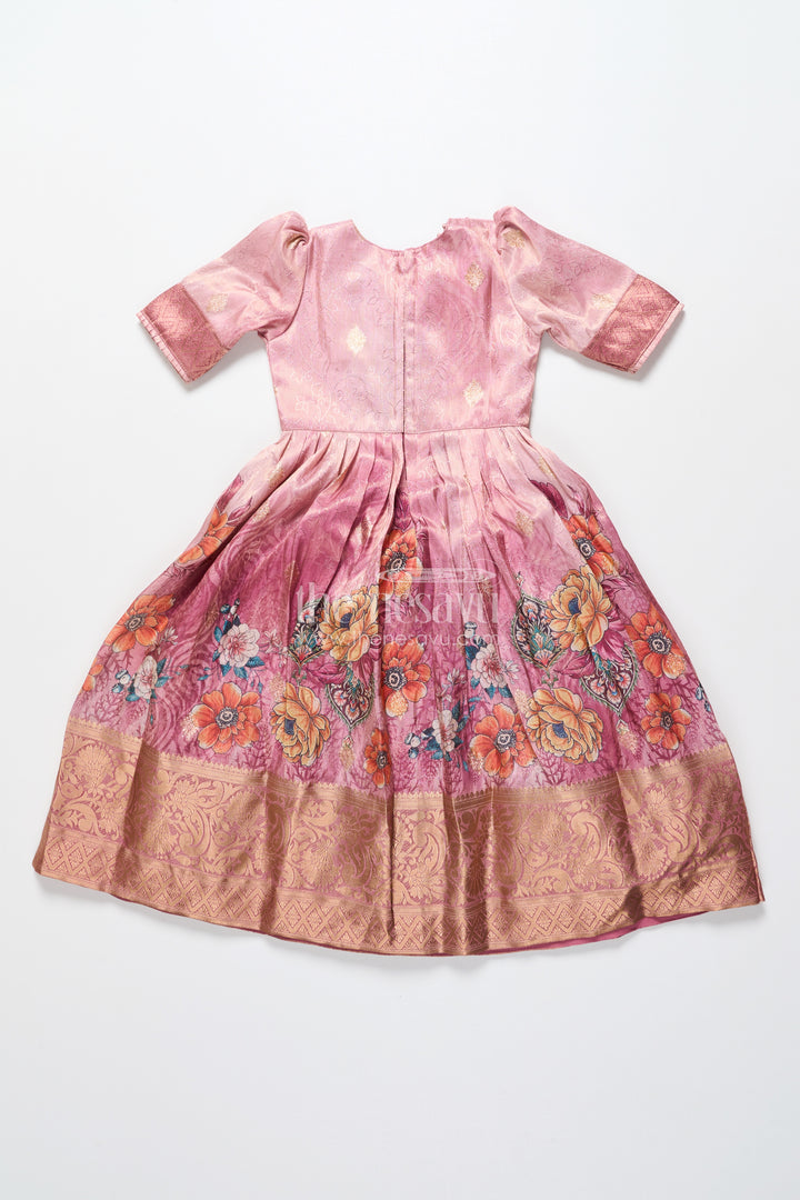Girls Silk Gown with Zari Border for Weddings and Traditional Occasions