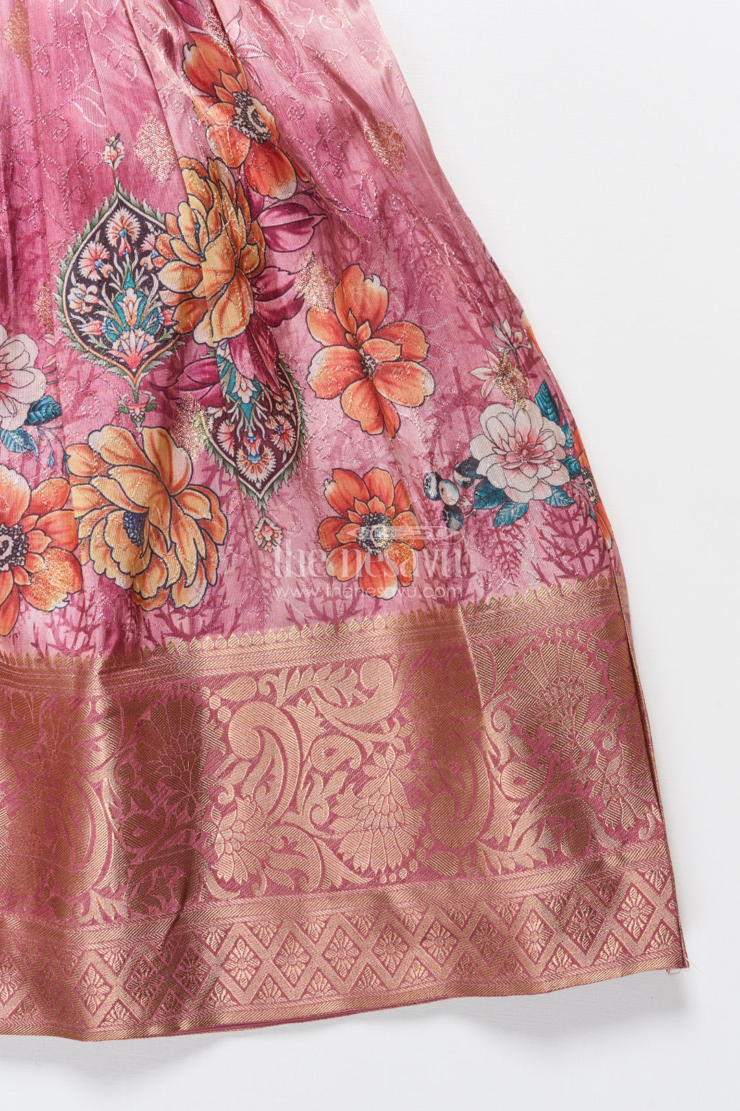 Girls Silk Gown with Zari Border for Weddings and Traditional Occasions