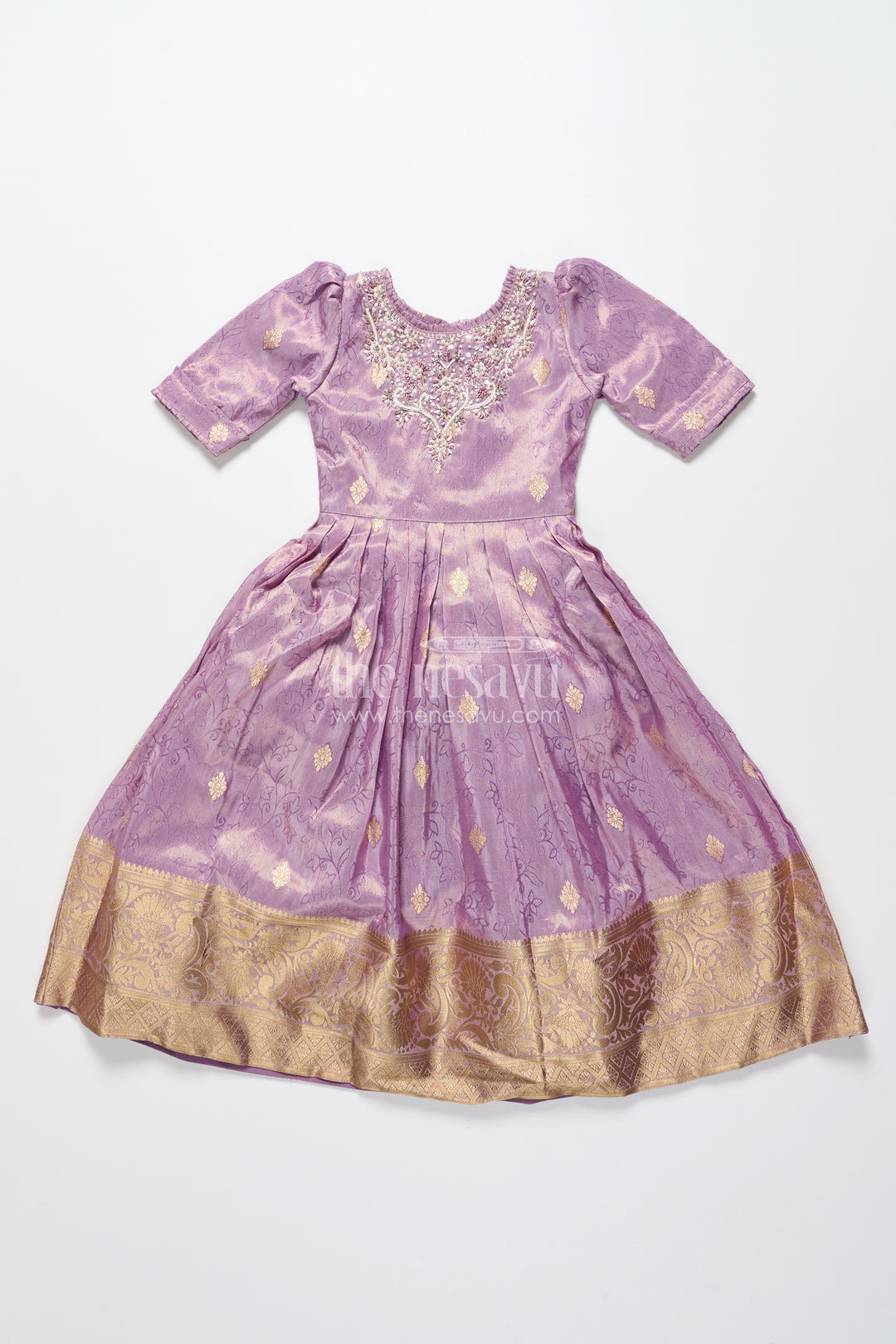 Girls Festive Silk Gown with Zari Border for Grand Celebrations