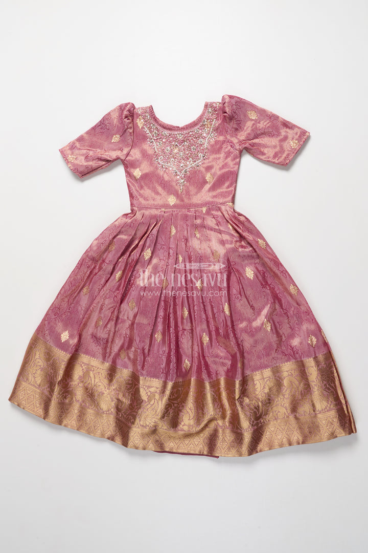 Girls silk gown with zari border for weddings and festive functions