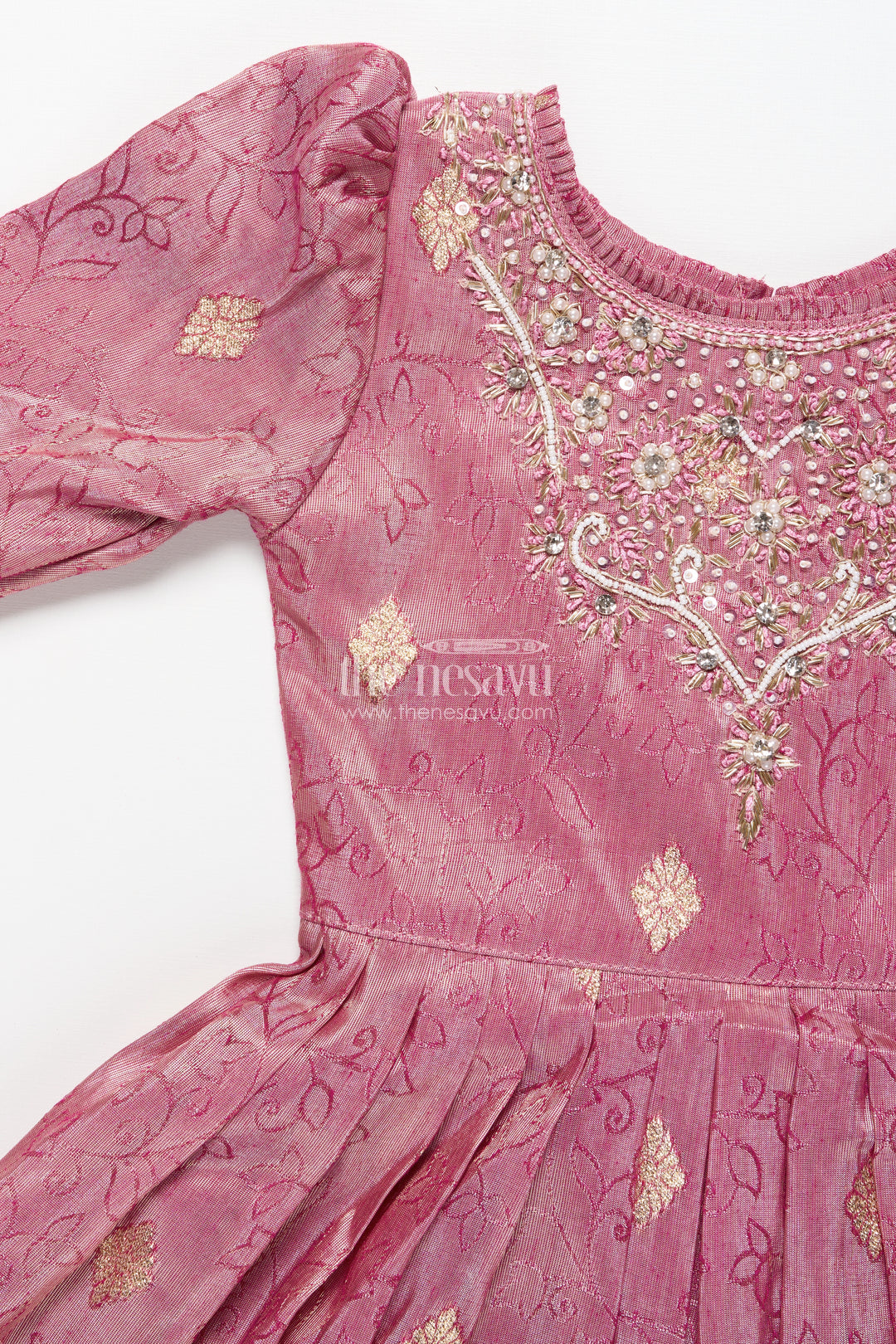 Girls silk gown with zari border for weddings and festive functions