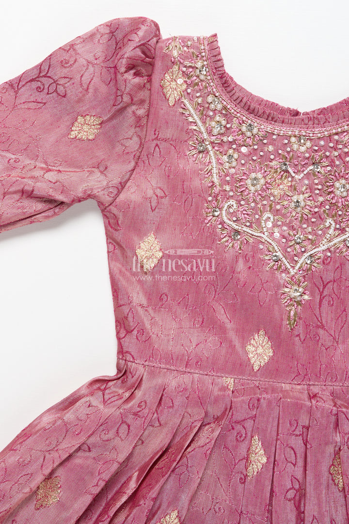 Girls silk gown with zari border for weddings and festive functions