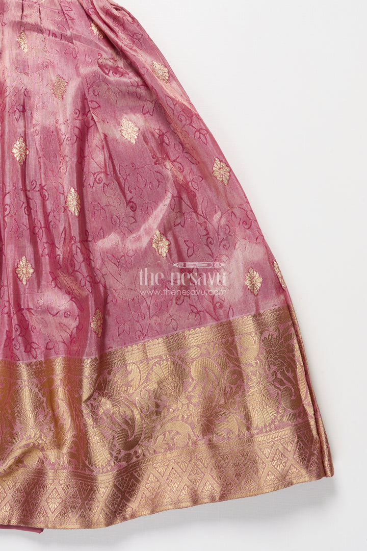 Girls silk gown with zari border for weddings and festive functions