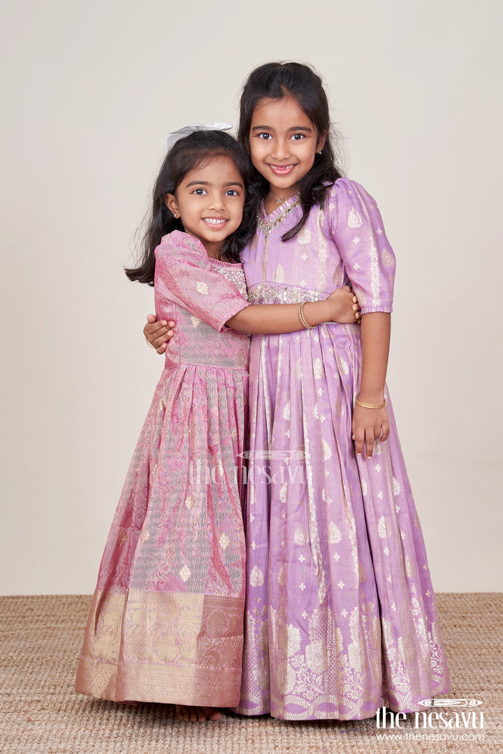 Girls Silk Gown with Zari Border for Weddings and Festive Occasions