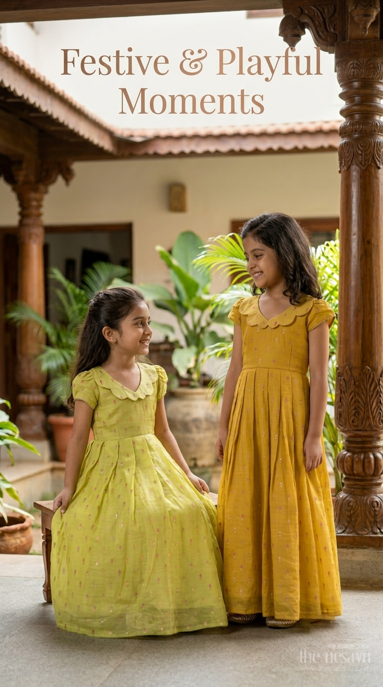 Girls Embroidered Cotton Dress for Festive Outings and Parties