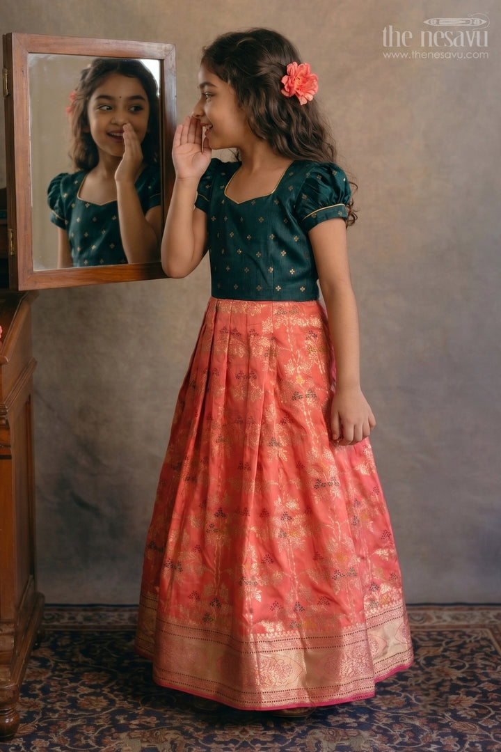 Girls Banaras Silk Gown for Birthdays and Celebration Wear