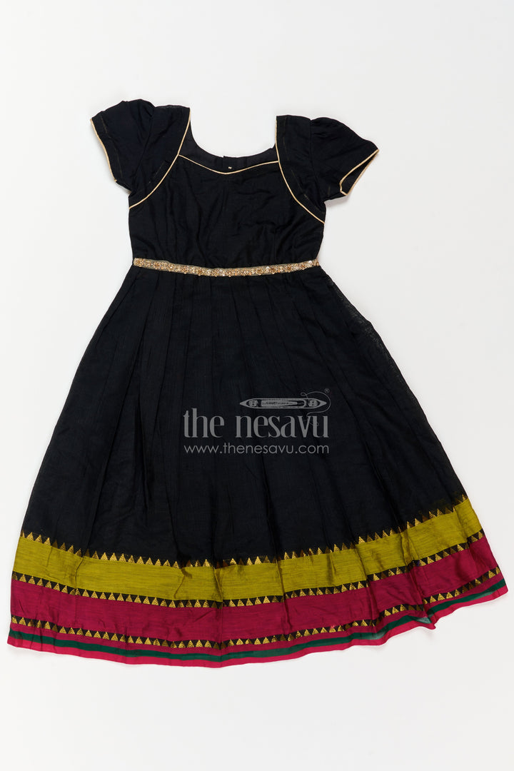 Girls Long Frock with Statement Border for Festive Occasions
