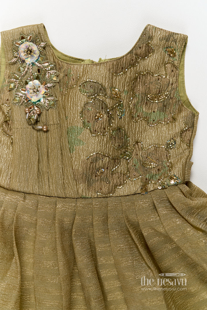 Girls Silk Gown in Green with Sequin Work
