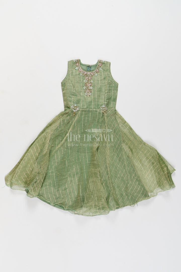 Girls Party Gown with Thread Embroidery for Family Functions