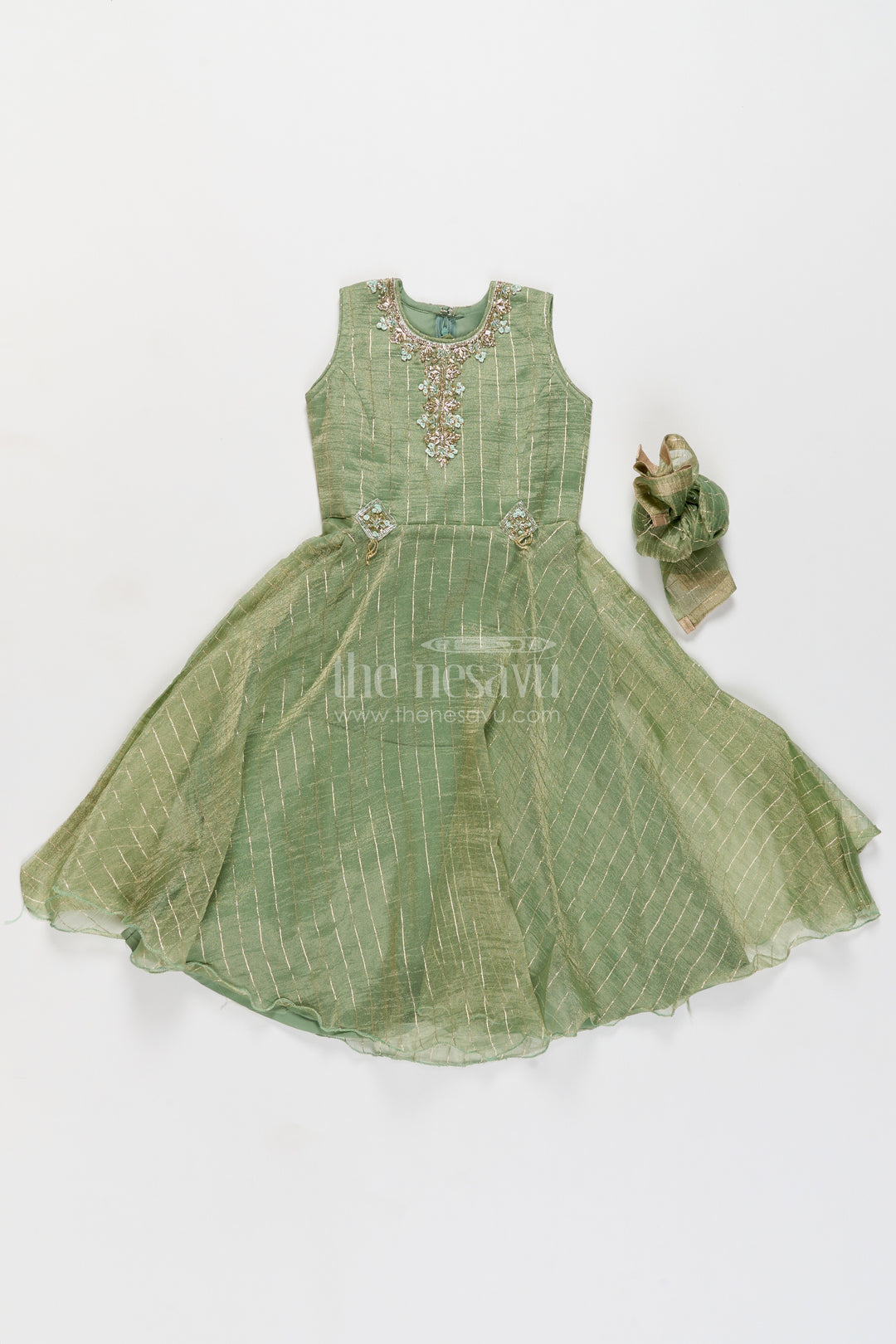 Girls Party Gown with Thread Embroidery for Family Functions
