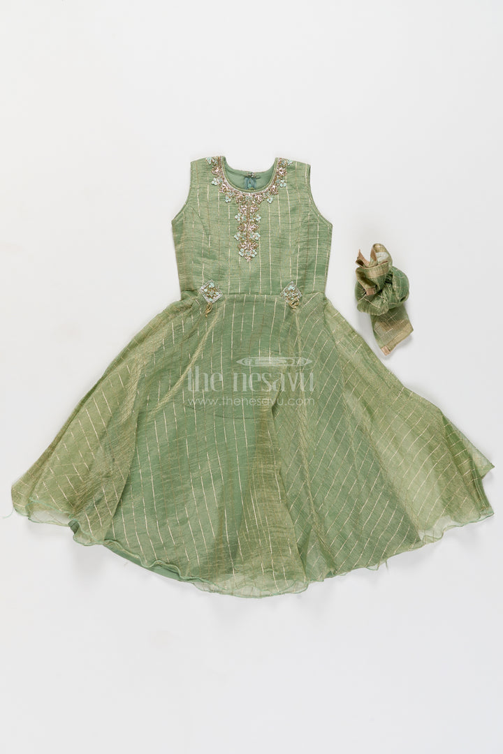 Girls Party Gown with Thread Embroidery for Family Functions