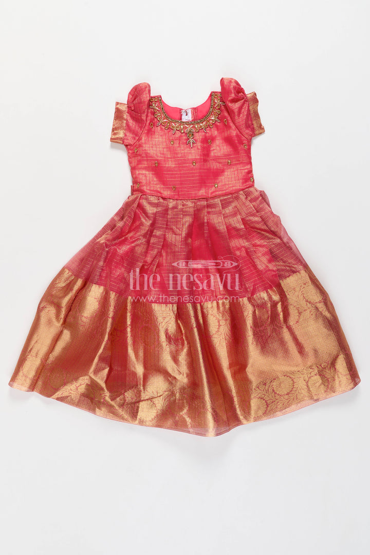 Girls Silk Gown with Thread Embroidery for Family Functions