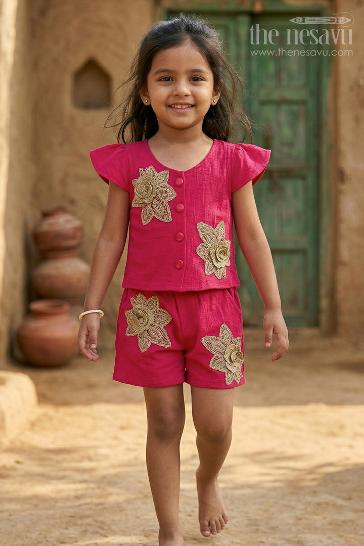 Girls Embroidered Co Ord Set for Summer Outings and Playful Days