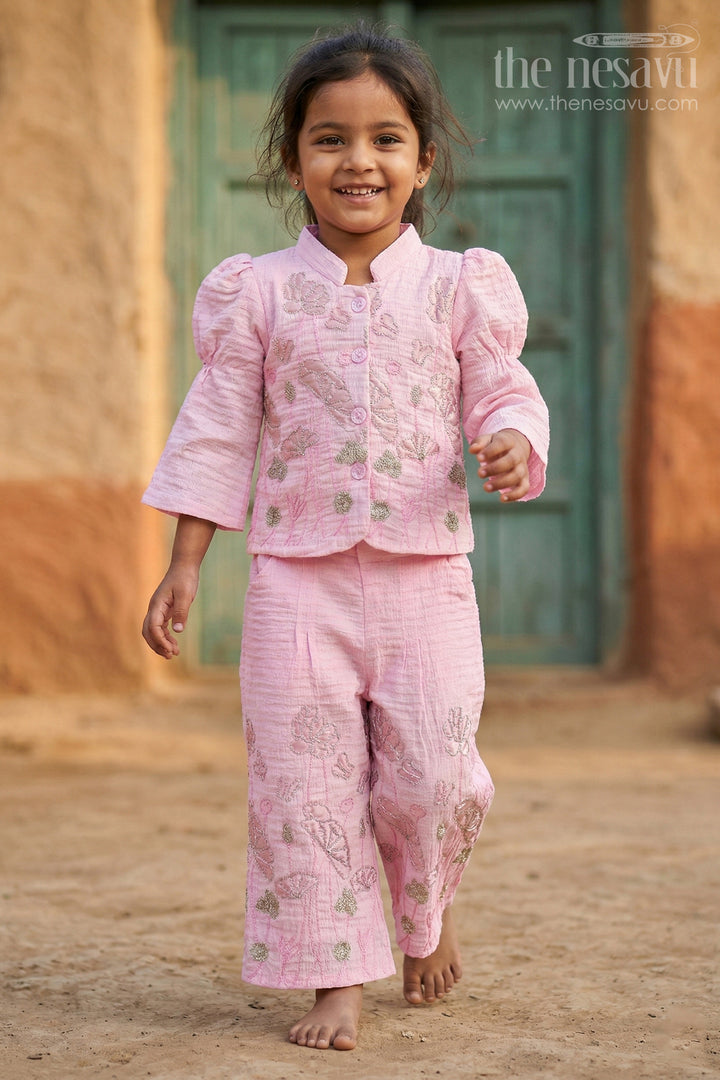 Girls Embroidered Cotton Co Ord Set for Summer Outings and Casual Wear