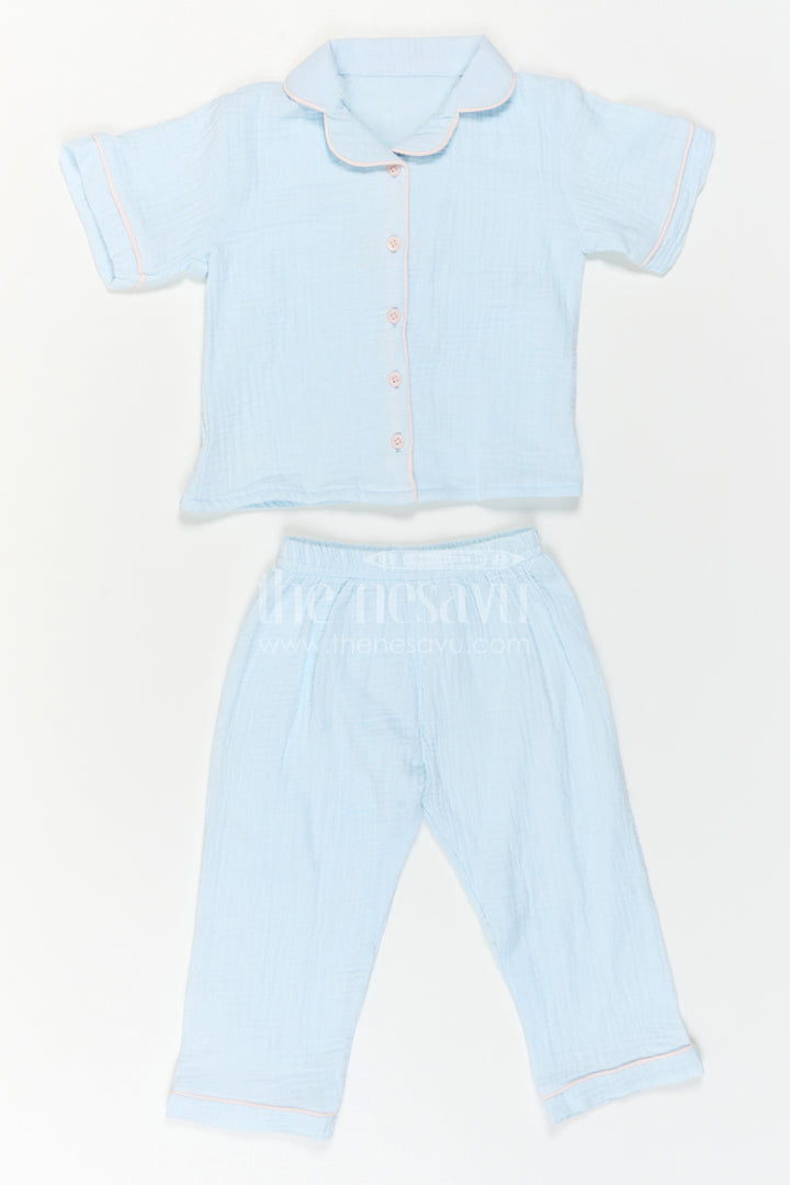 Nesavu Kids Muslin Cotton Lounge Co Ord Set with Relaxed Fit for Travel and Sleepwear