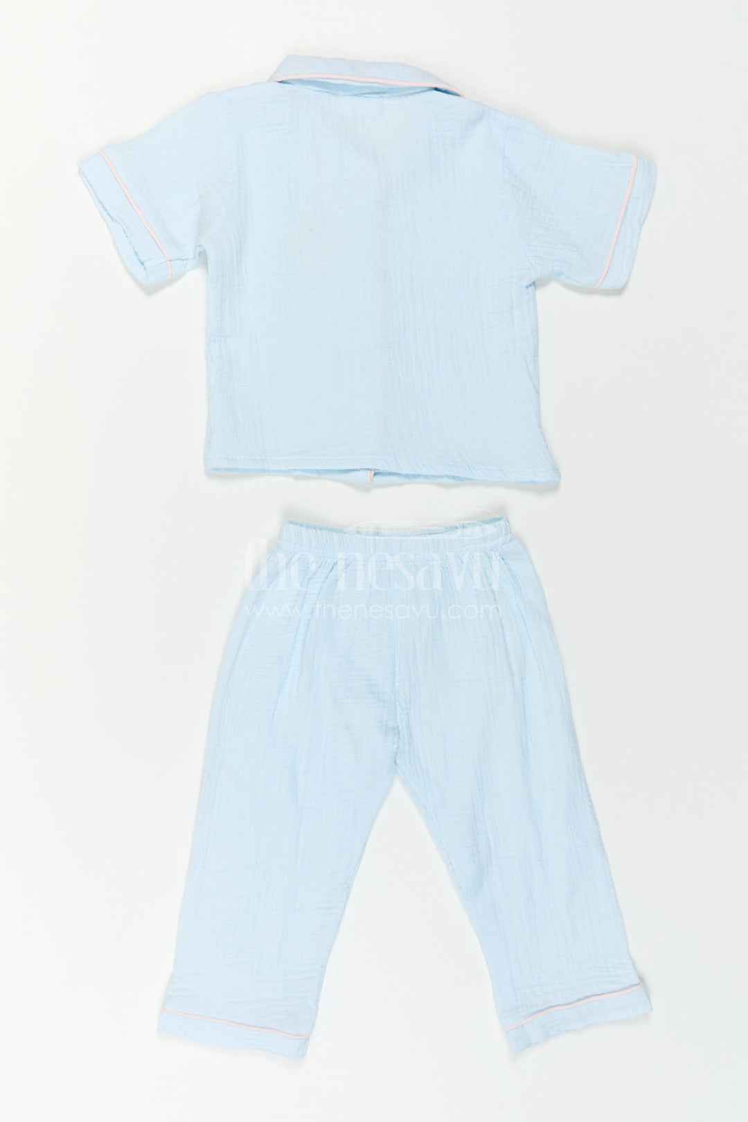 Nesavu Kids Muslin Cotton Lounge Co Ord Set with Relaxed Fit for Travel and Sleepwear