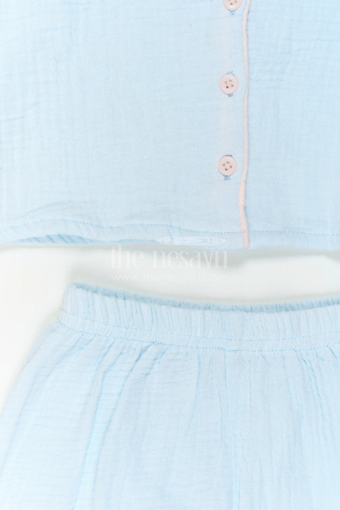 Nesavu Kids Muslin Cotton Lounge Co Ord Set with Relaxed Fit for Travel and Sleepwear