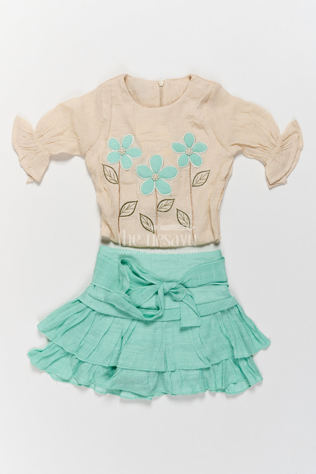 Girls Top and Skirt Set in Turquoise with an Occasion Ready Finish