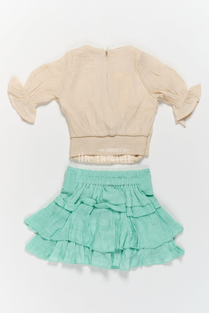 Girls Top and Skirt Set in Turquoise with an Occasion Ready Finish