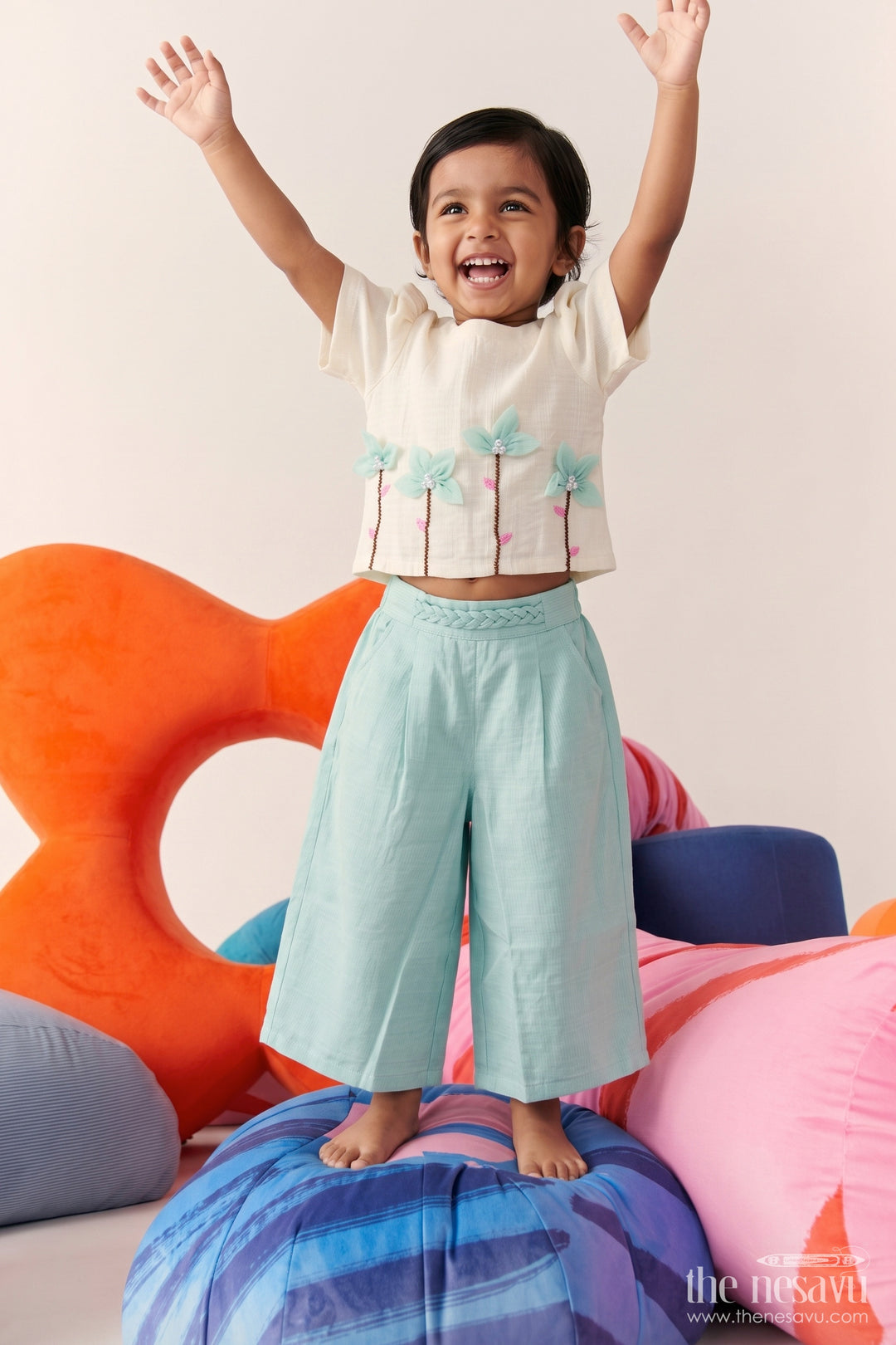 Two Piece Co Ord Set for Girls in Turquoise with an Occasion Ready Finish