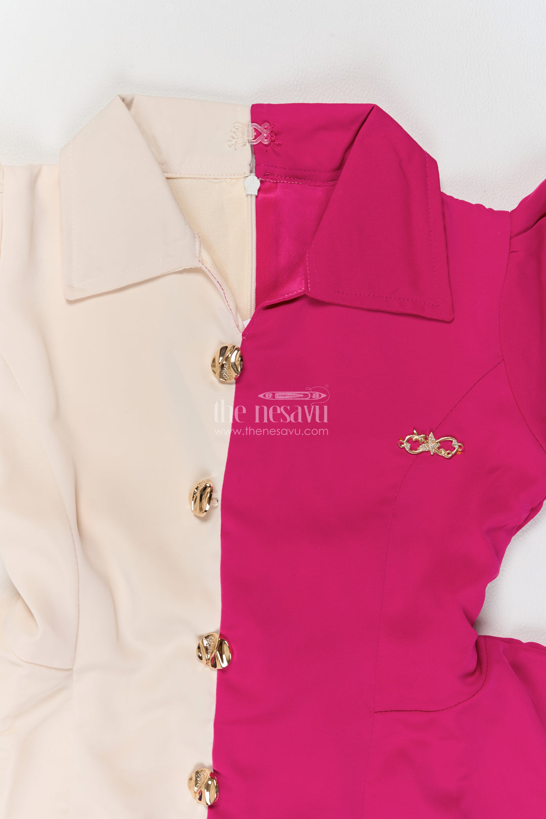 Girls Cotton Blend Co Ord Set in Fuchsia Pink with Colour Block Peplum