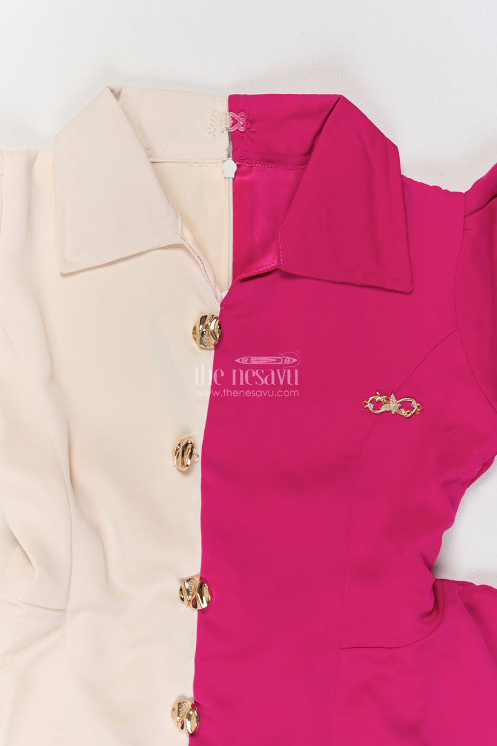 Girls Cotton Blend Co Ord Set in Fuchsia Pink with Colour Block Peplum