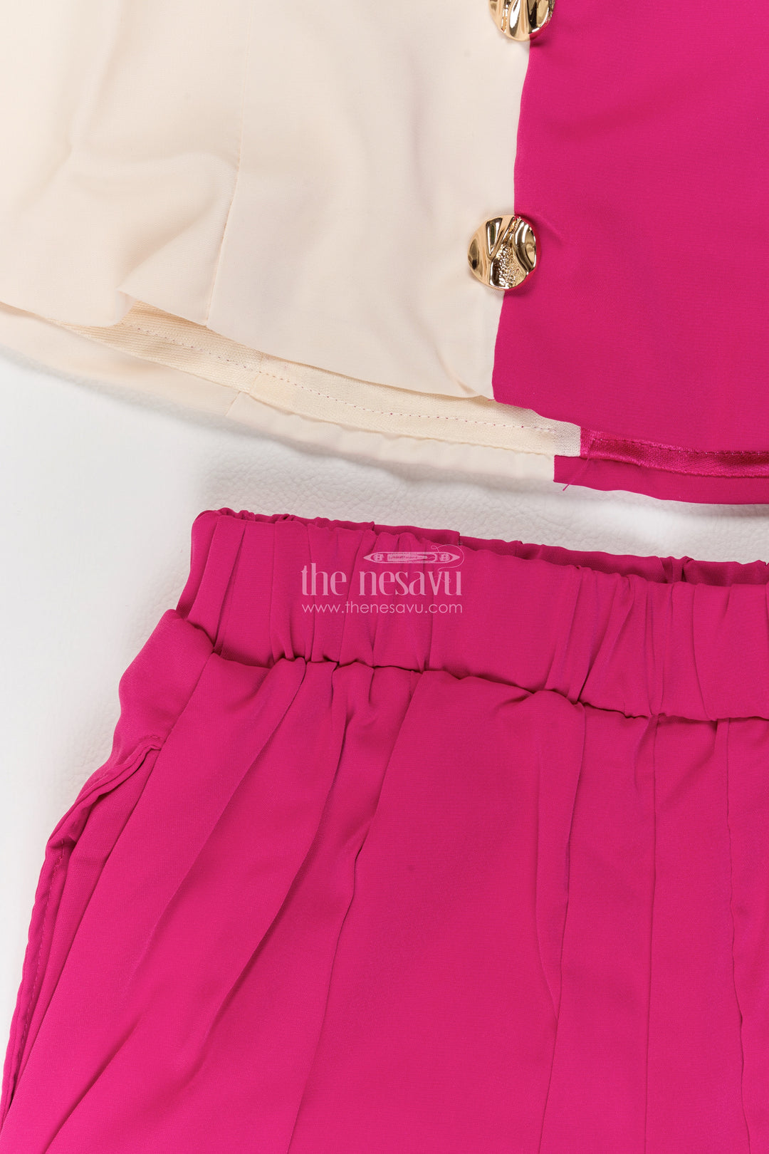 Girls Cotton Blend Co Ord Set in Fuchsia Pink with Colour Block Peplum