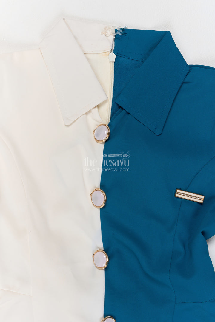 Girls Teal Blue Cotton Blend Two Tone Peplum Co Ord Set