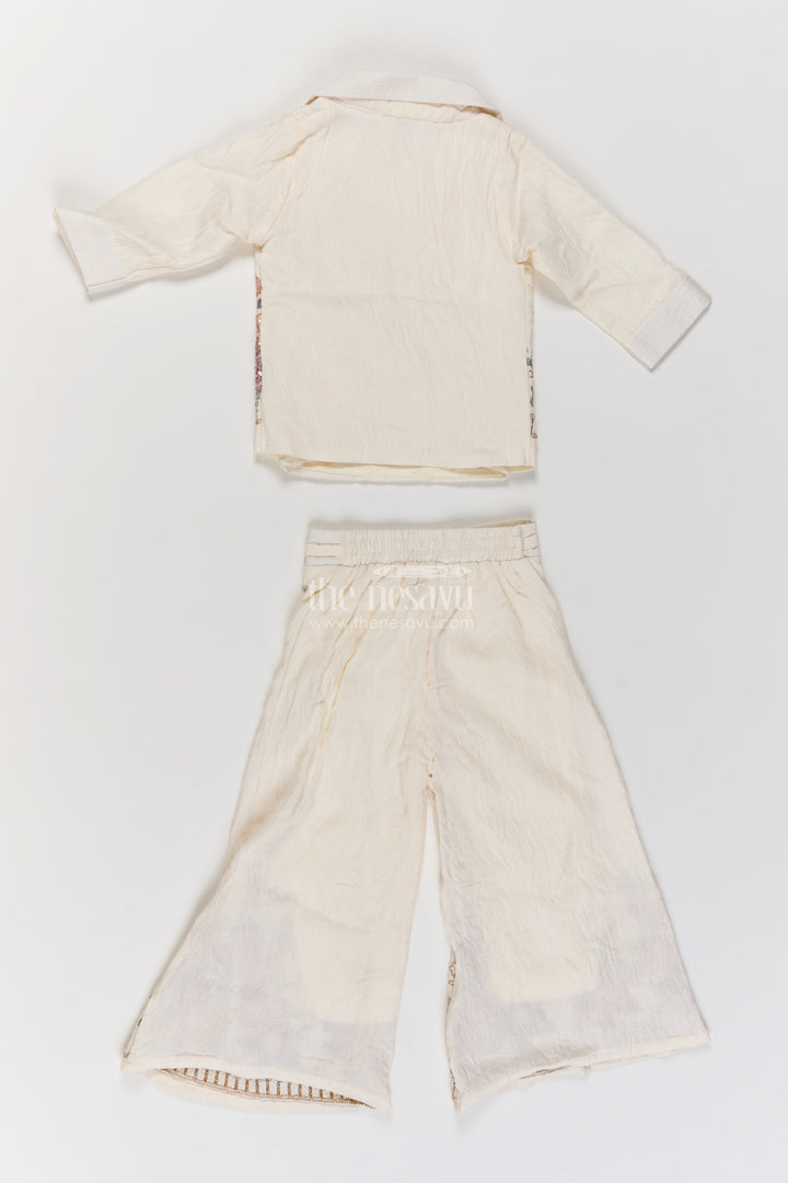 Girls Cotton Blend Co Ord Set in Ivory with Botanical Lapel
