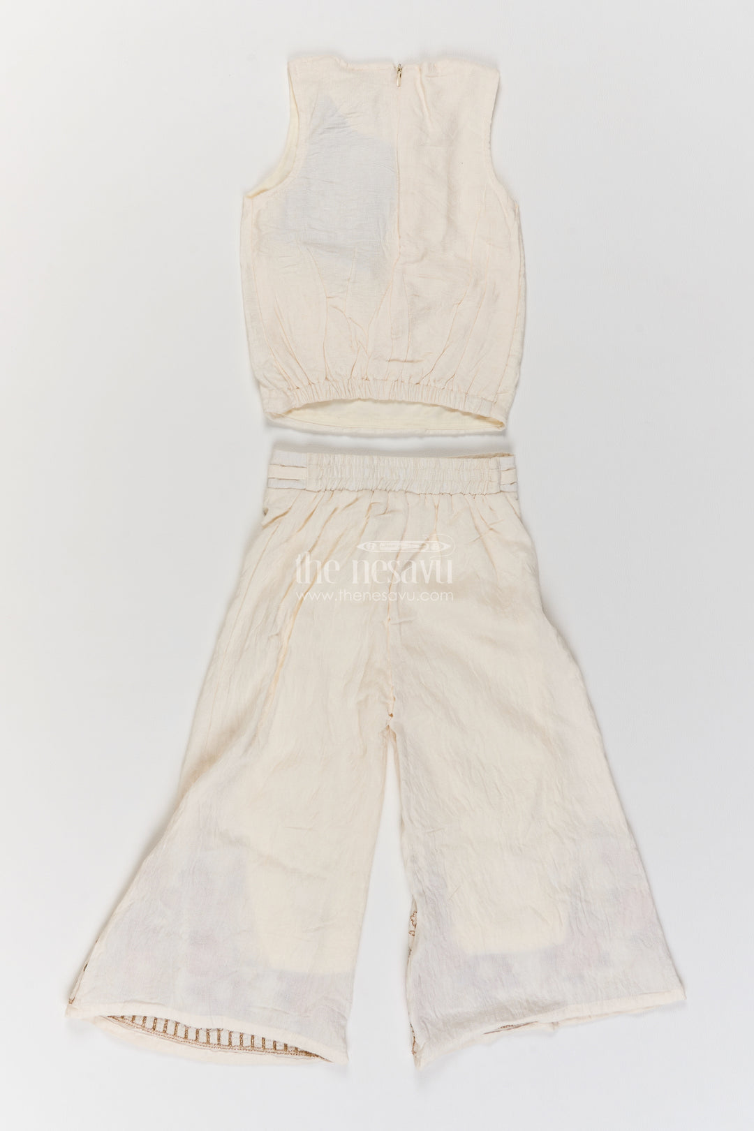 Girls Cotton Blend Co Ord Set in Ivory with Botanical Lapel