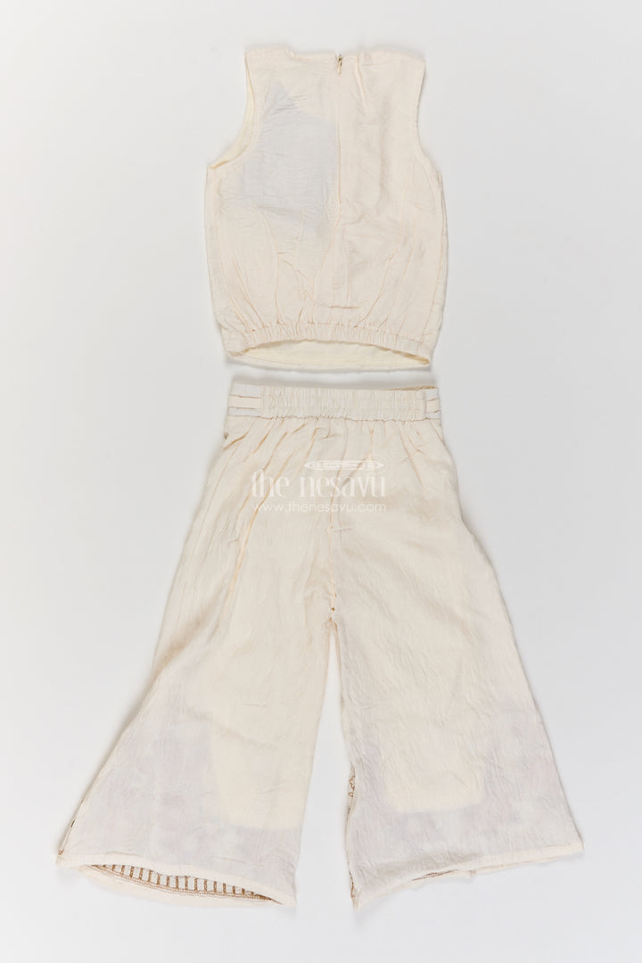 Girls Cotton Blend Co Ord Set in Ivory with Botanical Lapel
